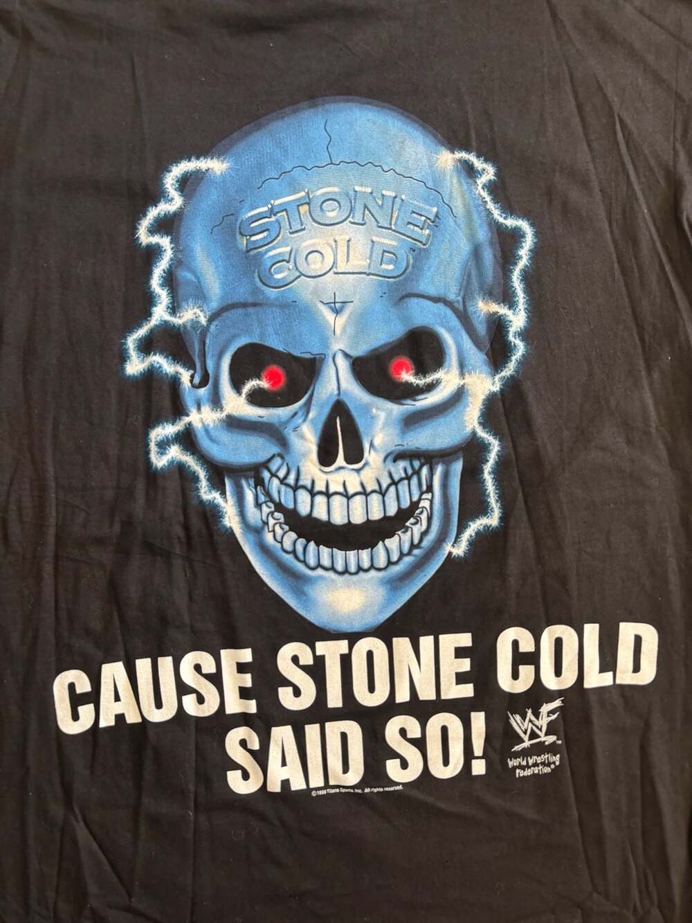 Vintage 1998 WWF Stone Cold Steve Austin Blue Skull T-Shirt Size XL - Picture 3 of 6